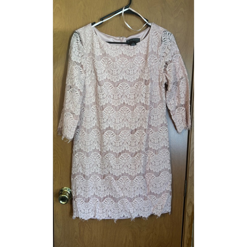 Jessica Howard Blush Pink Floral Lace Sheath Dress 12P Cocktail 3/4 Sleeve